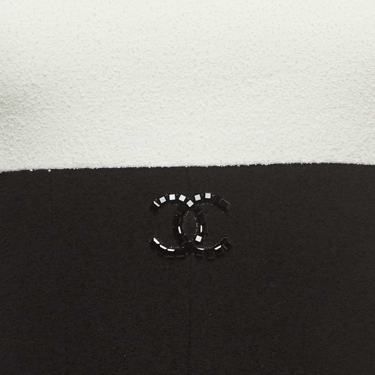 Pre Owned Chanel Black & White Logo Detail Terry Sleeveless Playsuit S