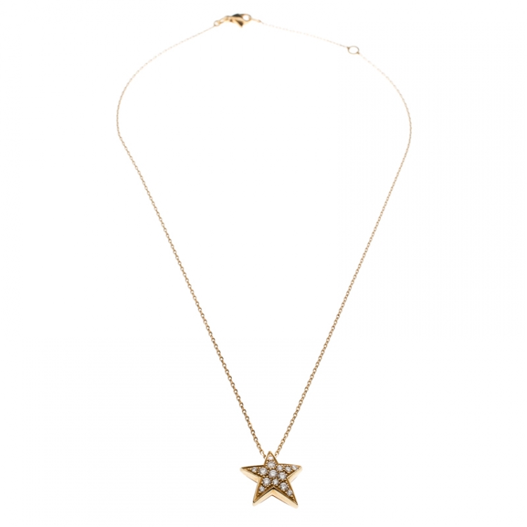 Pre Owned Chanel Comete Star Diamond And Yellow Gold Pendant Necklace