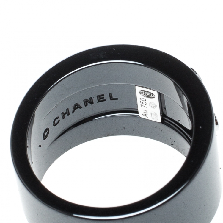 Pre Owned Chanel Cosmique de Chanel Diamond 18k White Gold Ceramic Band Ring Size 50