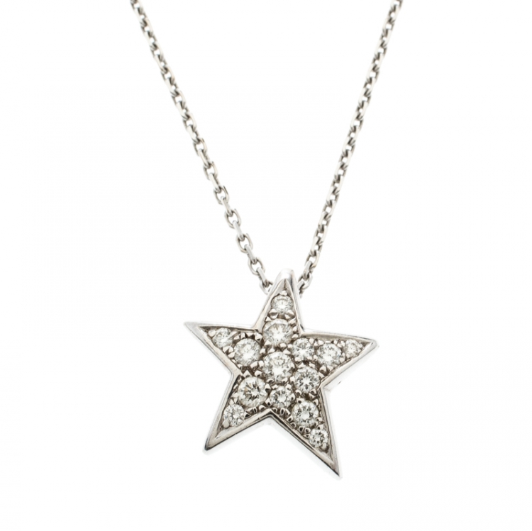 Chanel 18k White Gold and Diamonds Comete Geode Star Necklace