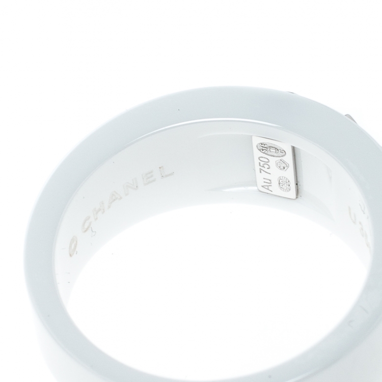 Pre Owned Chanel Cosmique de Chanel Diamond 18k White Gold Ceramic Band Ring Size 50