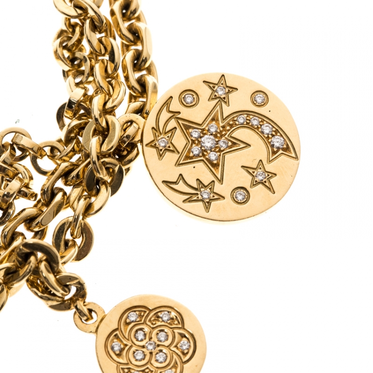 Pre Owned Chanel Camelia No 5 Yellow Gold And Diamond Charm Bracelet