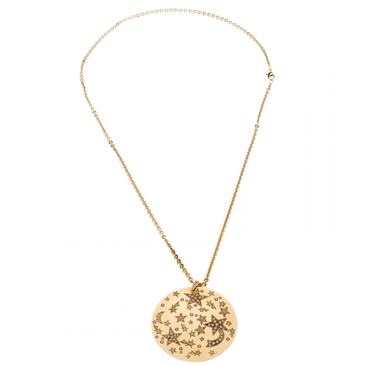 Pre Owned Chanel Comete Star Diamond 18k Yellow Gold Large Pendant Necklace