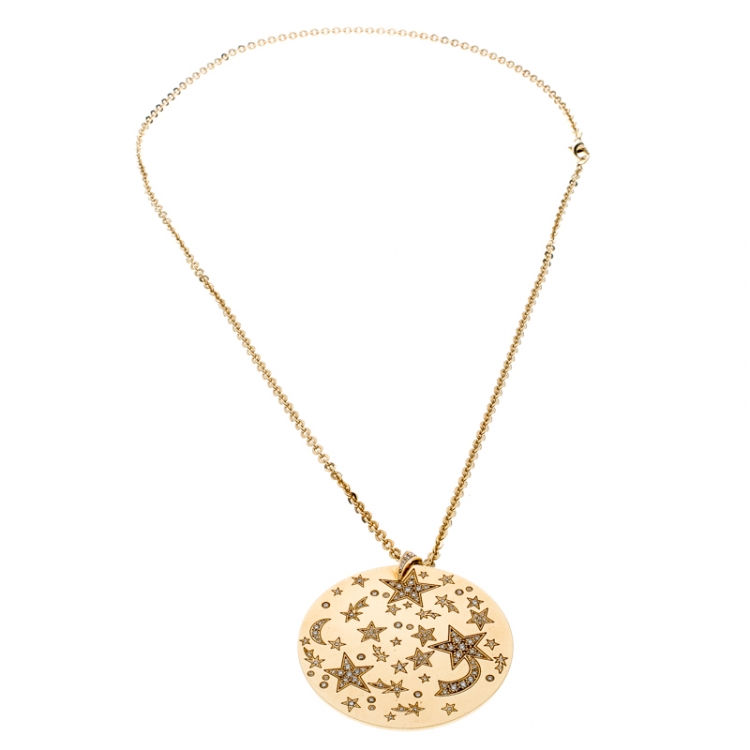 Pre Owned Chanel Comete Star Diamond 18k Yellow Gold Large Pendant Necklace