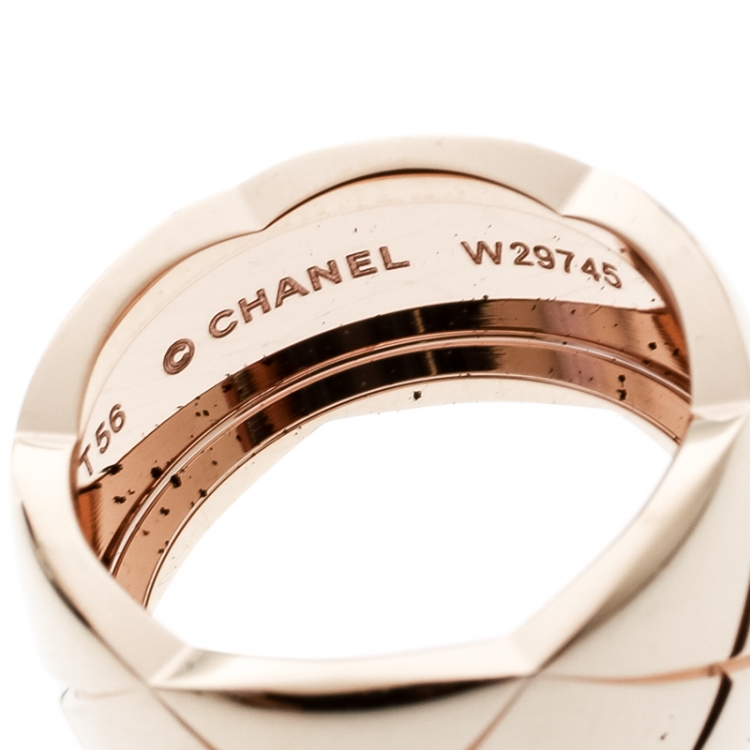 Chanel Coco Crush Quilted 18k Rose Gold Band Ring Size 56 Chanel Tlc