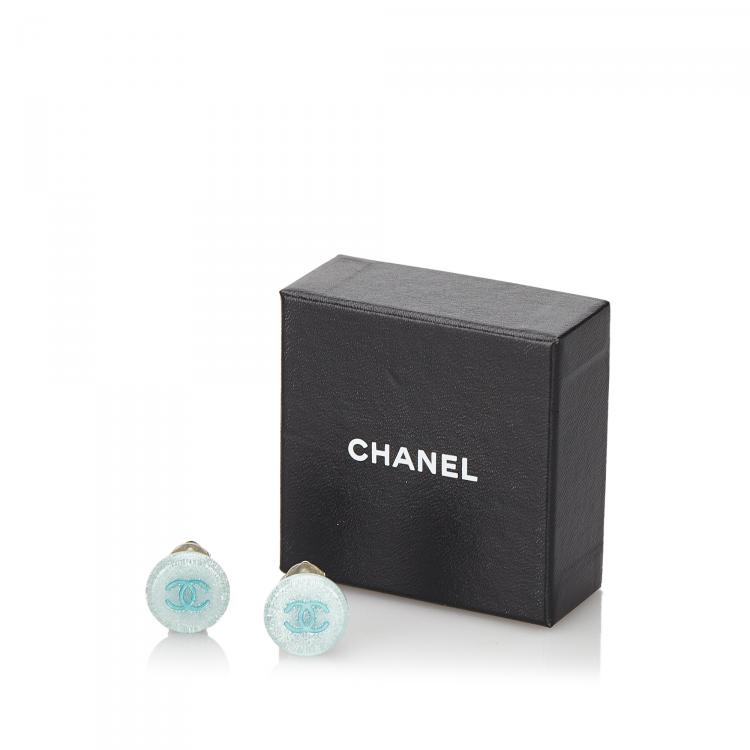 Pre Owned Chanel Blue/Light Blue CC Clip On Earrings