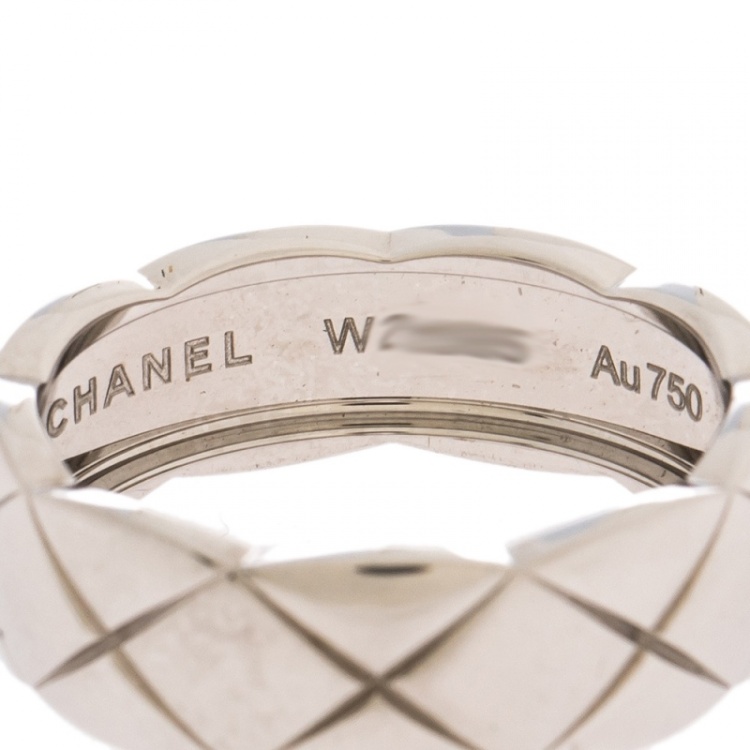 Pre Owned Chanel Coco Crush 18K White Gold Band Ring Size 55