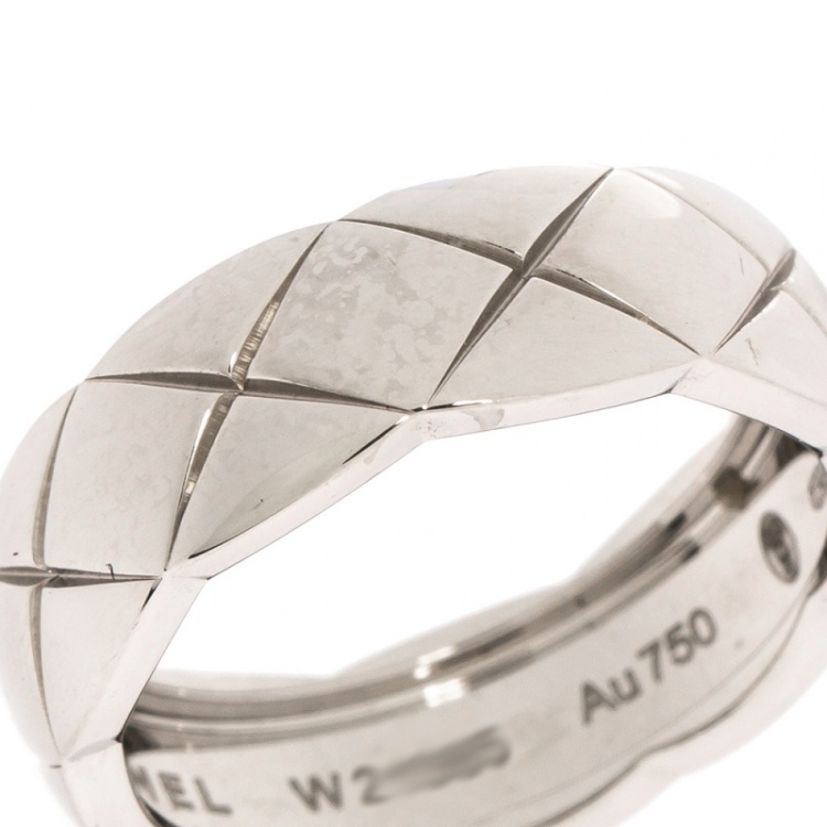 Pre Owned Chanel Coco Crush 18K White Gold Band Ring Size 55