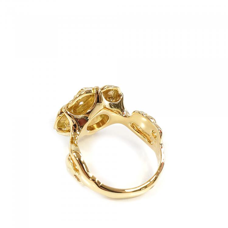 Pre Owned Chanel Camellia 18K Yellow Gold Diamond Ring Size 54
