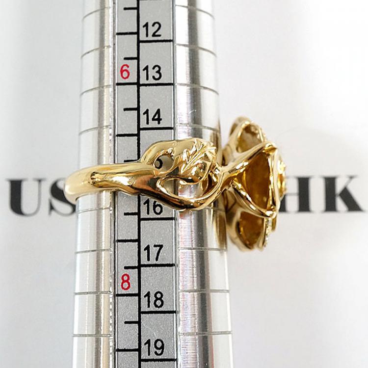 Pre Owned Chanel Camellia 18K Yellow Gold Diamond Ring Size 54