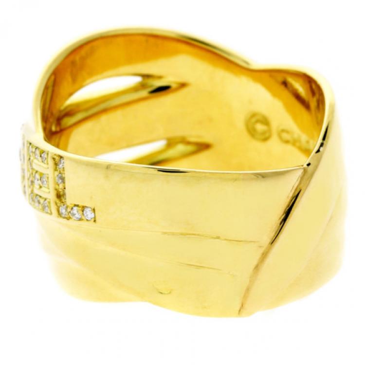 Pre Owned Chanel 18 K Yellow Gold Diamond Bolduc Ring Size 57