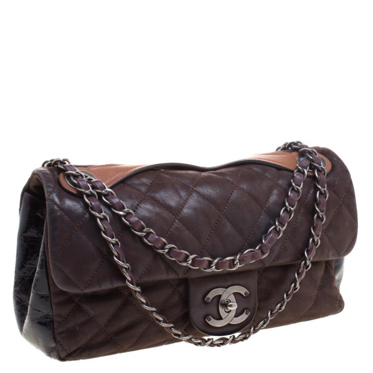 Pre Owned Chanel Choco Brown Iridescent Leather Classic Flap Bag