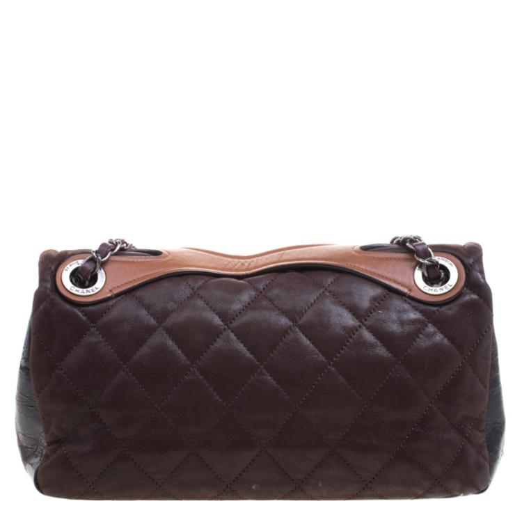 Pre Owned Chanel Choco Brown Iridescent Leather Classic Flap Bag
