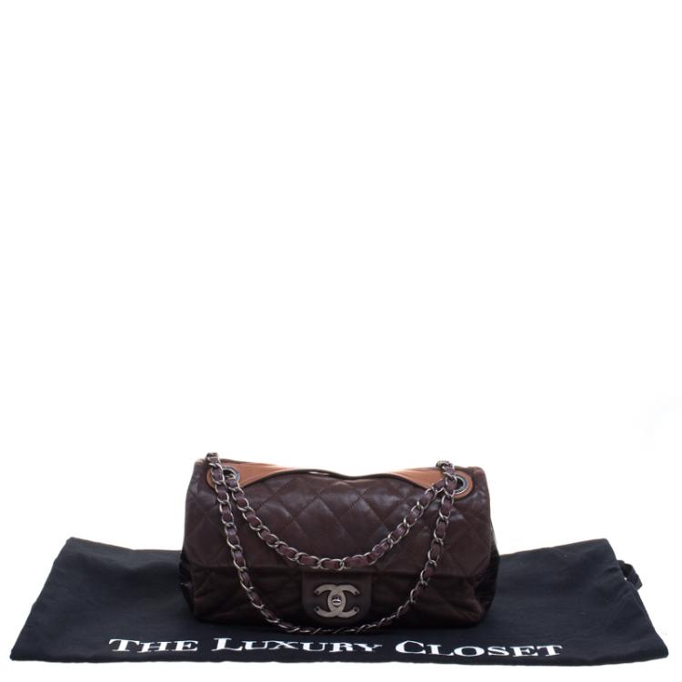 Pre Owned Chanel Choco Brown Iridescent Leather Classic Flap Bag