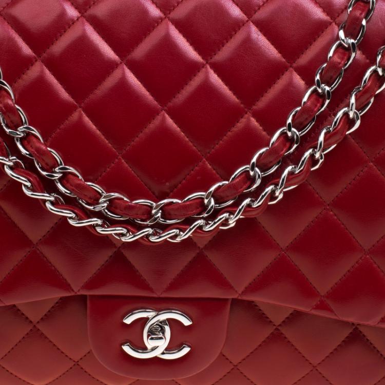 Pre Owned Chanel Red Quilted Leather Maxi Classic Single Flap Bag