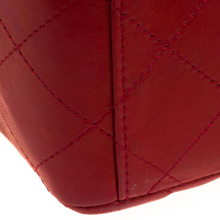 Pre Owned Chanel Red Quilted Leather Maxi Classic Single Flap Bag