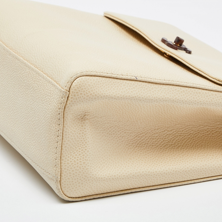Pre Owned Chanel Ivory Caviar Leather Vintage Kelly Bag