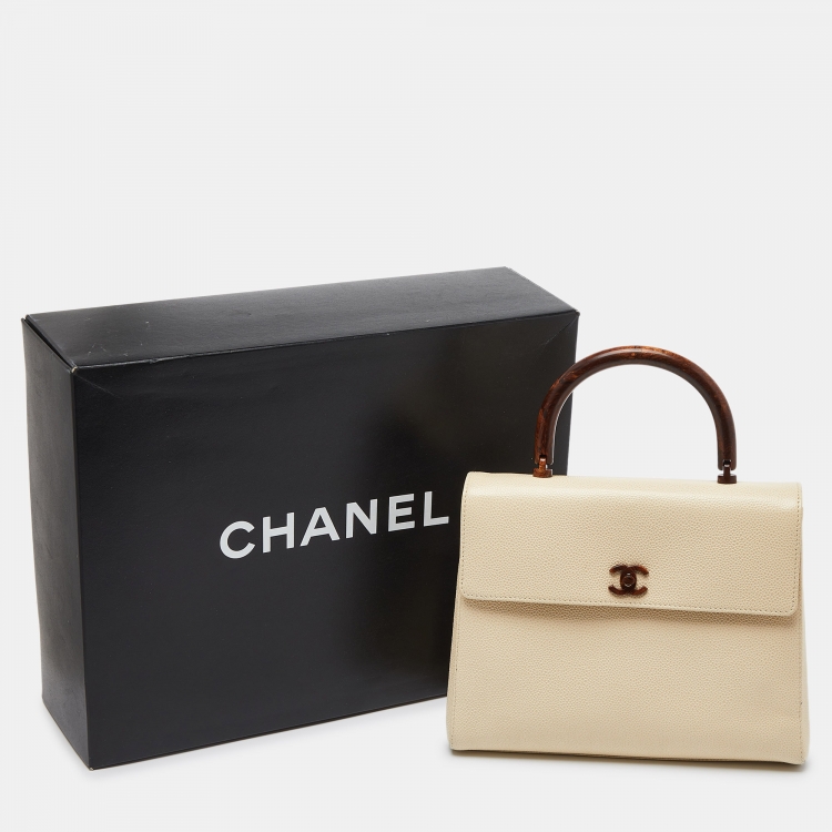 Pre Owned Chanel Ivory Caviar Leather Vintage Kelly Bag
