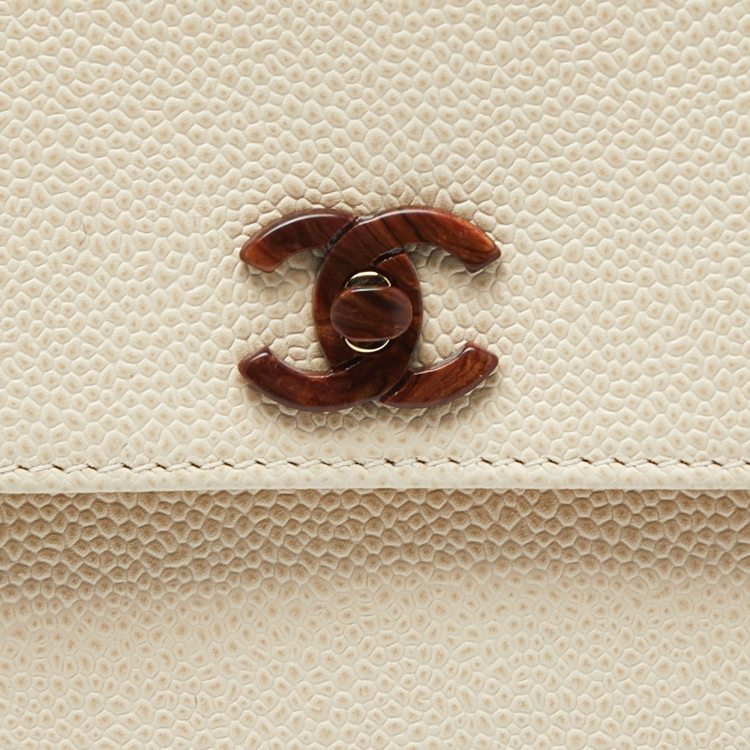 Pre Owned Chanel Ivory Caviar Leather Vintage Kelly Bag