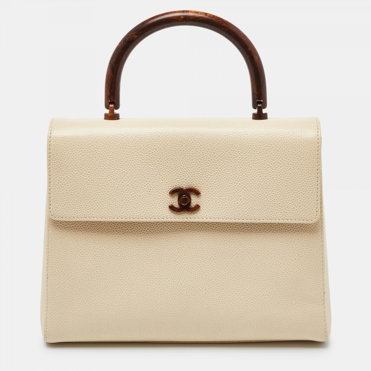 Pre Owned Chanel Ivory Caviar Leather Vintage Kelly Bag