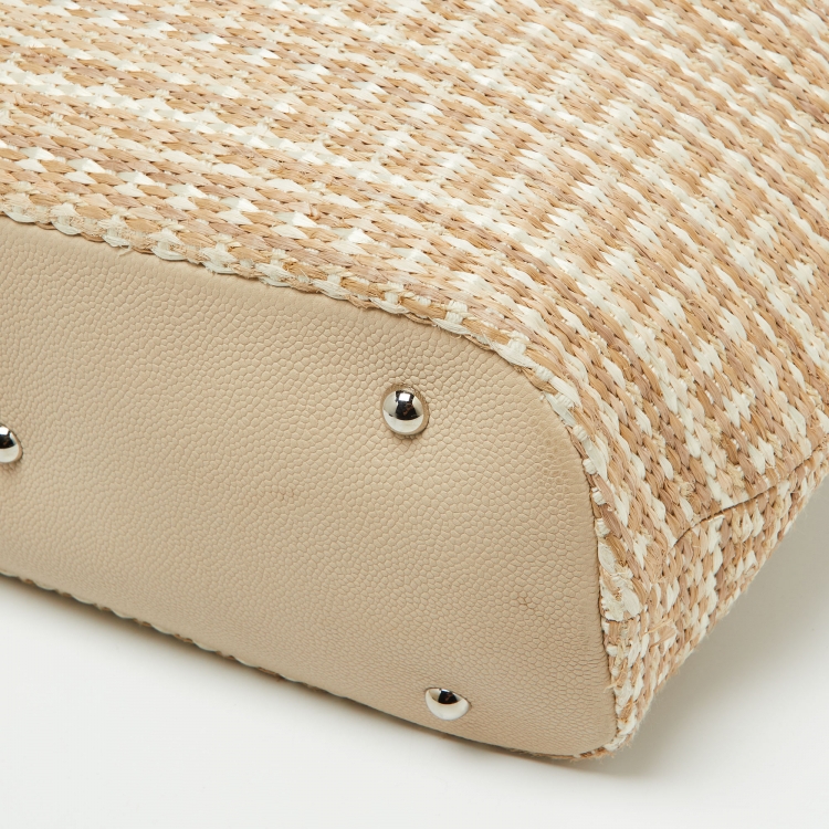 Pre Owned Chanel Beige Woven Straw and Leather Shopping Tote