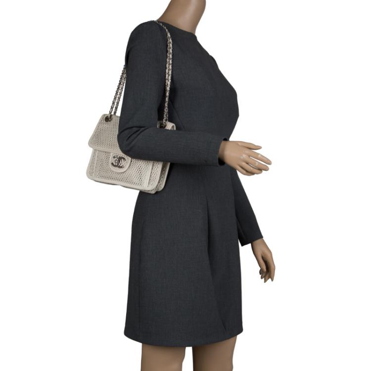 Pre Owned Chanel Off White Perforated Leather Up in the Air Classic Flap Bag