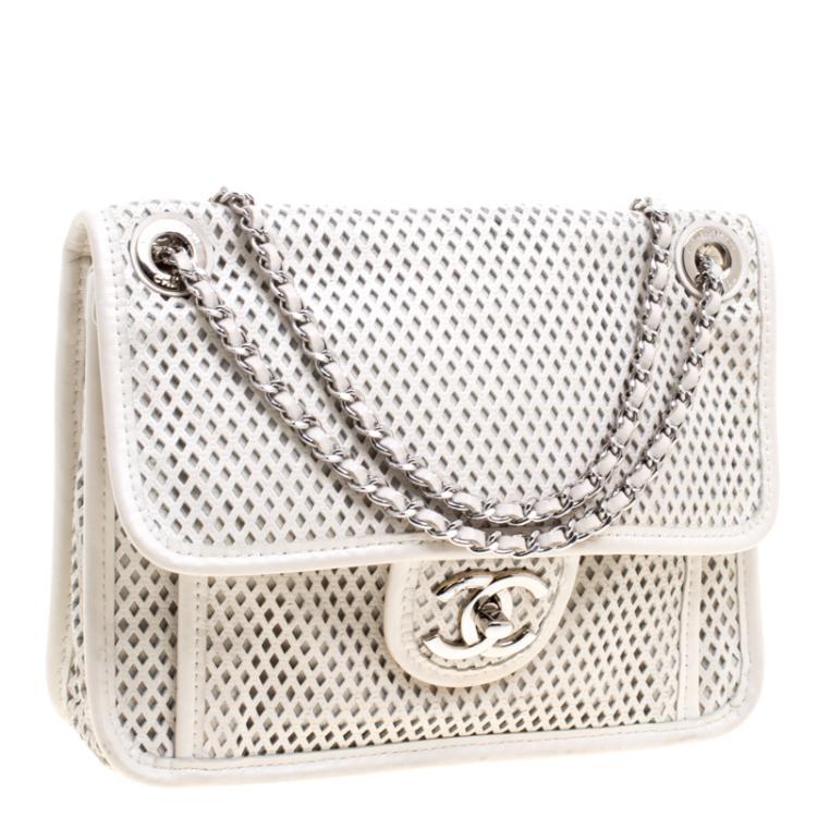 Pre Owned Chanel Off White Perforated Leather Up in the Air Classic Flap Bag