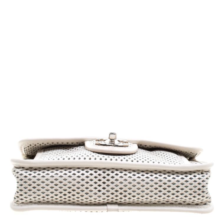 Pre Owned Chanel Off White Perforated Leather Up in the Air Classic Flap Bag
