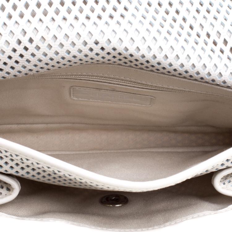 Pre Owned Chanel Off White Perforated Leather Up in the Air Classic Flap Bag