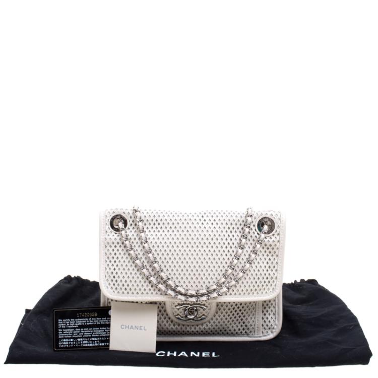 Pre Owned Chanel Off White Perforated Leather Up in the Air Classic Flap Bag