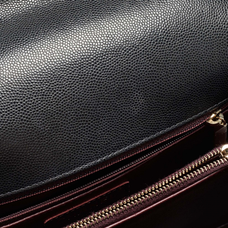 Pre Owned Chanel Black Quilted Caviar Leather and Lizard Embossed Small Coco Top Handle Bag