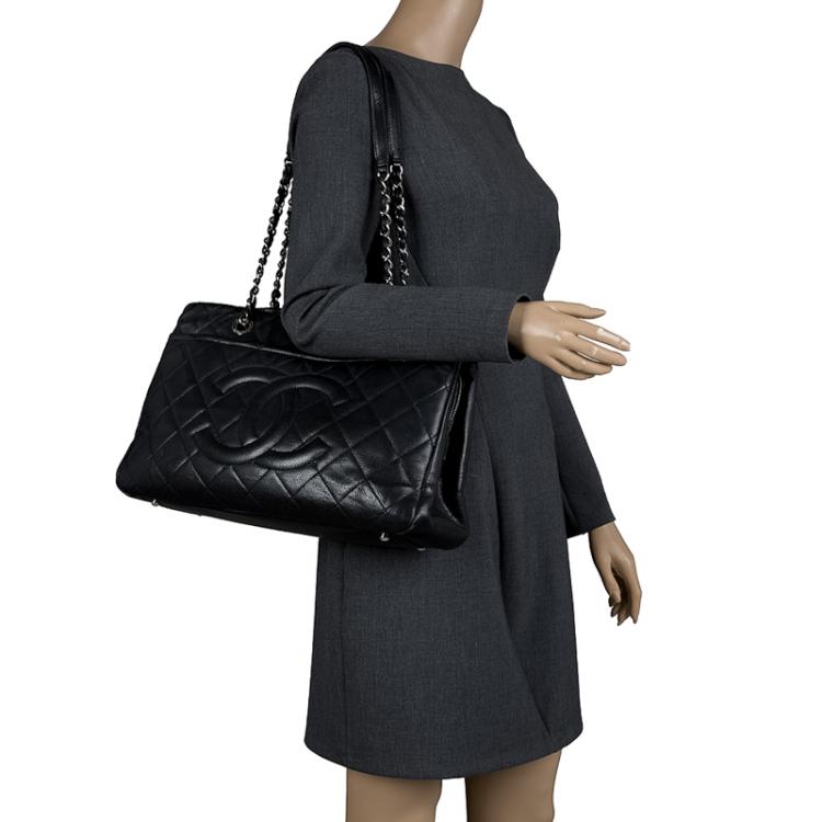 Pre Owned Chanel Black Quilted Caviar Leather CC Timeless Tote