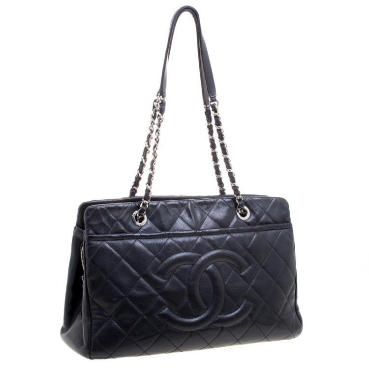 Pre Owned Chanel Black Quilted Caviar Leather CC Timeless Tote