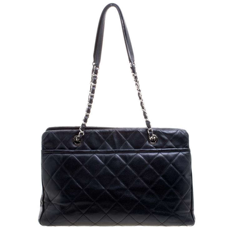 Pre Owned Chanel Black Quilted Caviar Leather CC Timeless Tote
