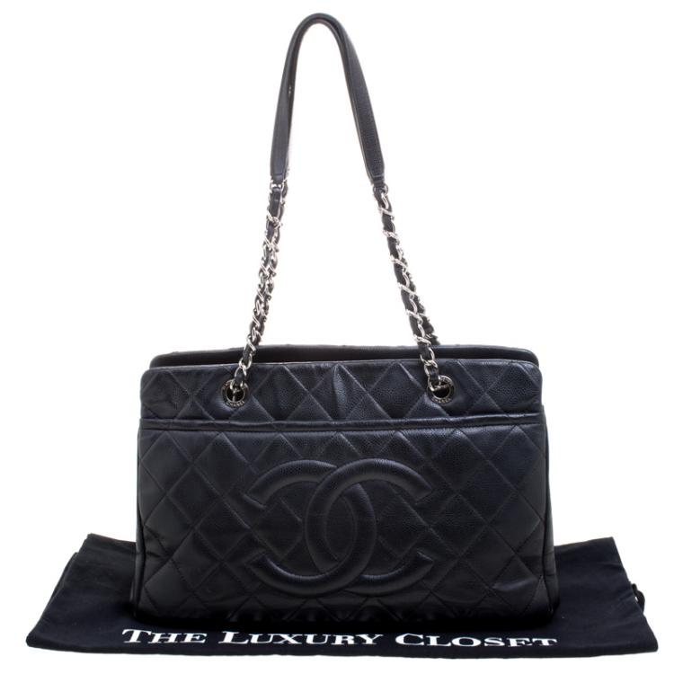 Pre Owned Chanel Black Quilted Caviar Leather CC Timeless Tote
