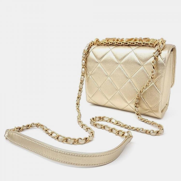 CHANEL GOLD CCロゴ クリアバッグ Chanel Gold Metallic Lambskin Quilted Mini CC Crystal Logo