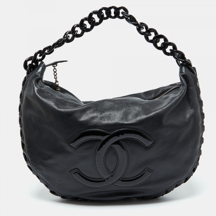 Pre Owned Chanel Black Leather CC Modern Chain Hobo