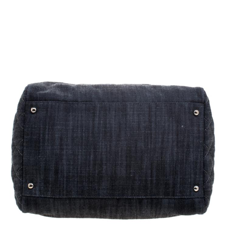 Pre Owned Chanel Navy Blue Quilted Denim CC Bowling Bag
