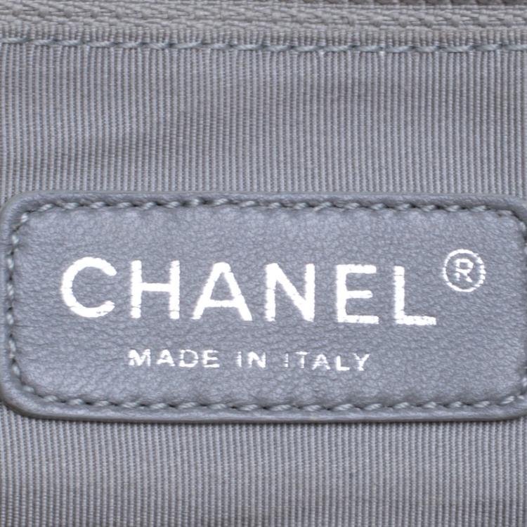 Pre Owned Chanel Navy Blue Quilted Denim CC Bowling Bag