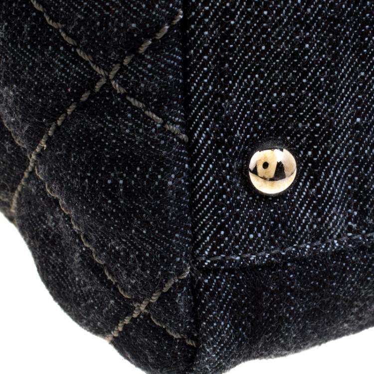 Pre Owned Chanel Navy Blue Quilted Denim CC Bowling Bag