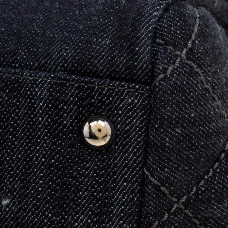 Pre Owned Chanel Navy Blue Quilted Denim CC Bowling Bag