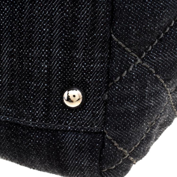 Pre Owned Chanel Navy Blue Quilted Denim CC Bowling Bag