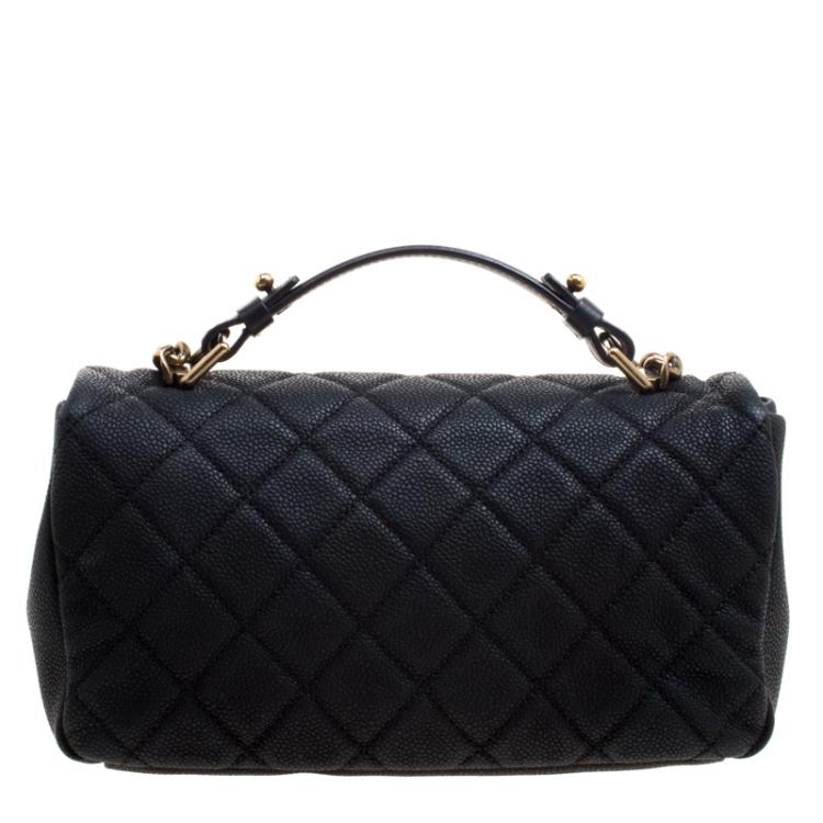Pre Owned Chanel Matte Black Quilted Leather Classic Flap Top Handle Bag