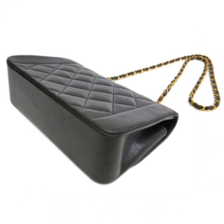 Pre Owned Chanel Black Lambskin Single Flap Shoulder Bag