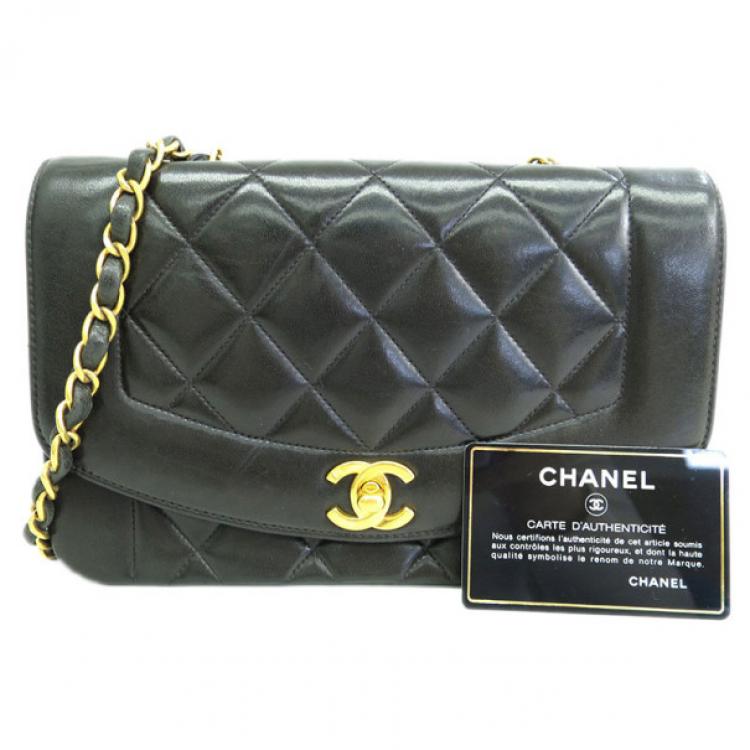 Pre Owned Chanel Black Lambskin Single Flap Shoulder Bag