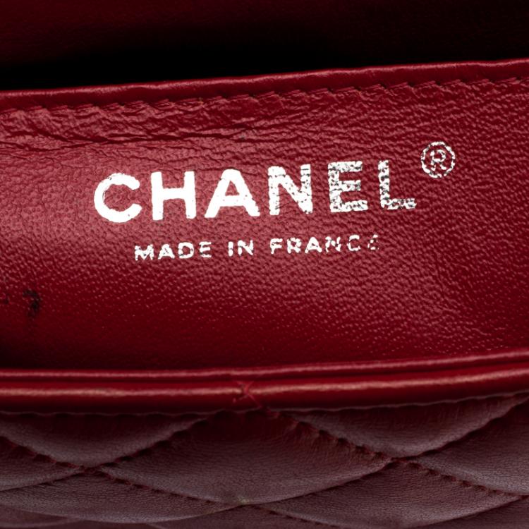 Pre Owned Chanel Red Quilted Leather Mini Square Classic Flap Bag