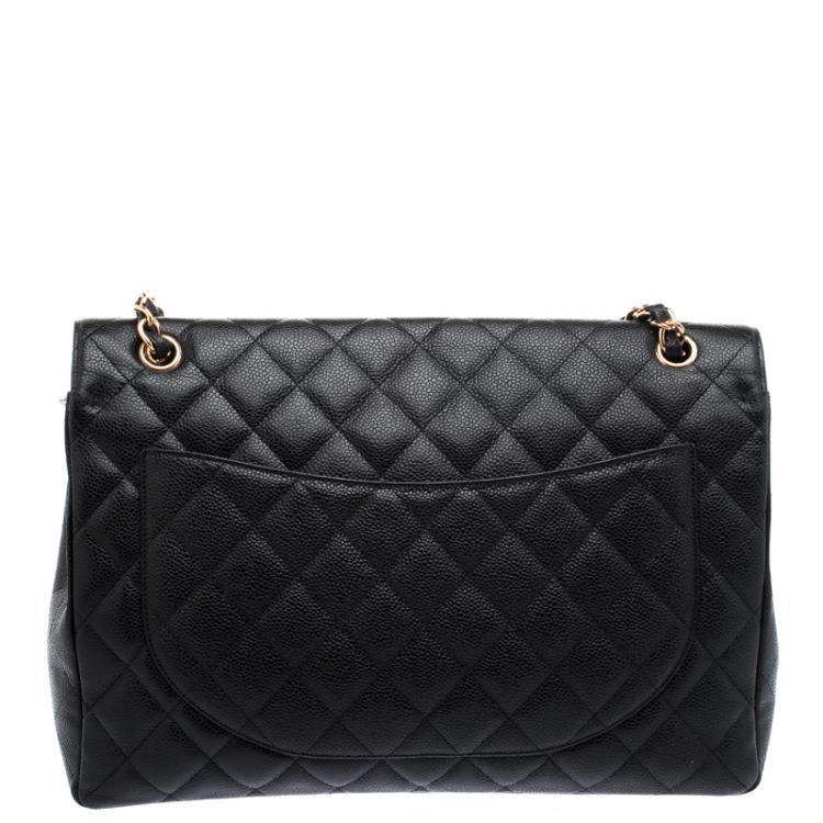Pre Owned Chanel Black Quilted Caviar Leather Maxi Classic Single Flap Bag