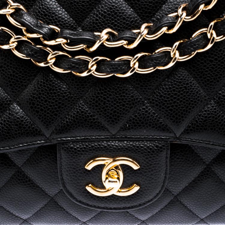 Pre Owned Chanel Black Quilted Caviar Leather Maxi Classic Single Flap Bag
