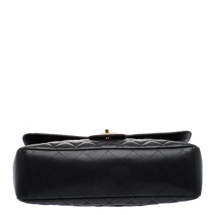 Pre Owned Chanel Black Quilted Caviar Leather Maxi Classic Single Flap Bag