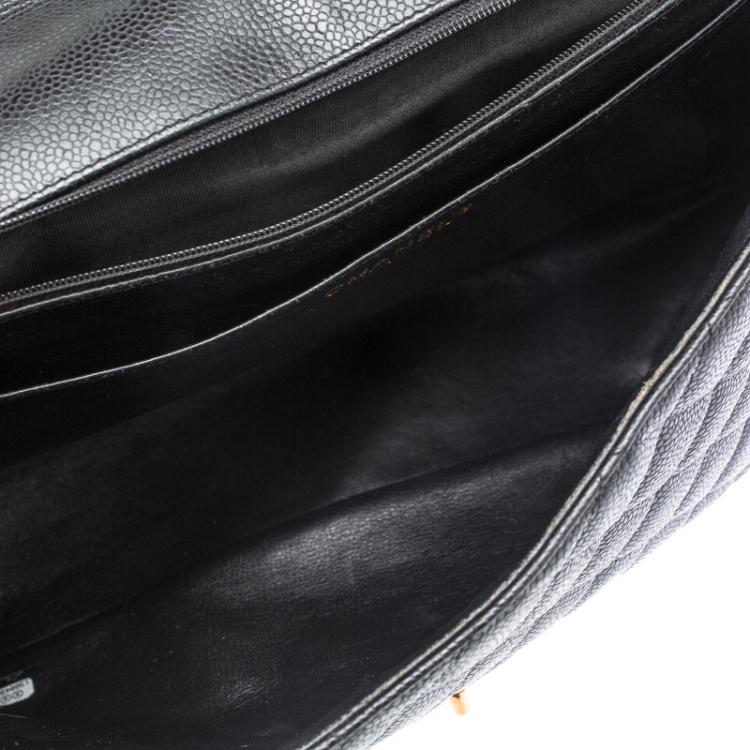 Pre Owned Chanel Black Quilted Caviar Leather Maxi Classic Single Flap Bag